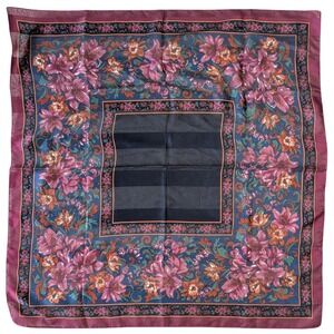 80s Vintage Monique Martin floral scarf floral pink orange mauve navy blue